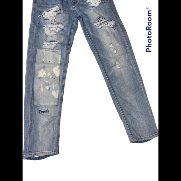 American Eagle Outfitters Vintage Hi Rise Distressed Embroidered Jean Sz 00 S - Picture 8 of 12